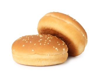 Two fresh burger buns isolated on white
