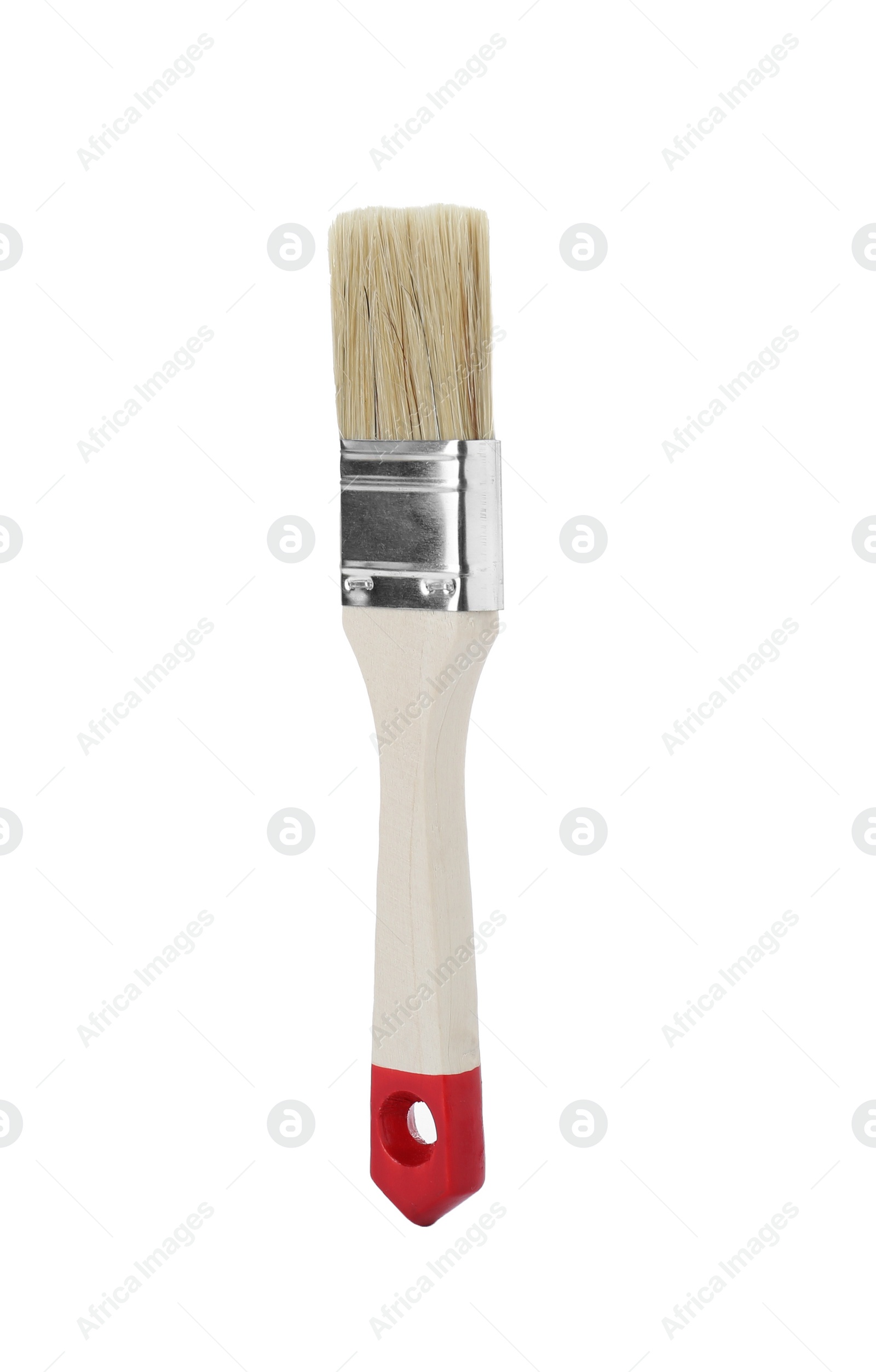 Photo of One wooden paint brush isolated on white