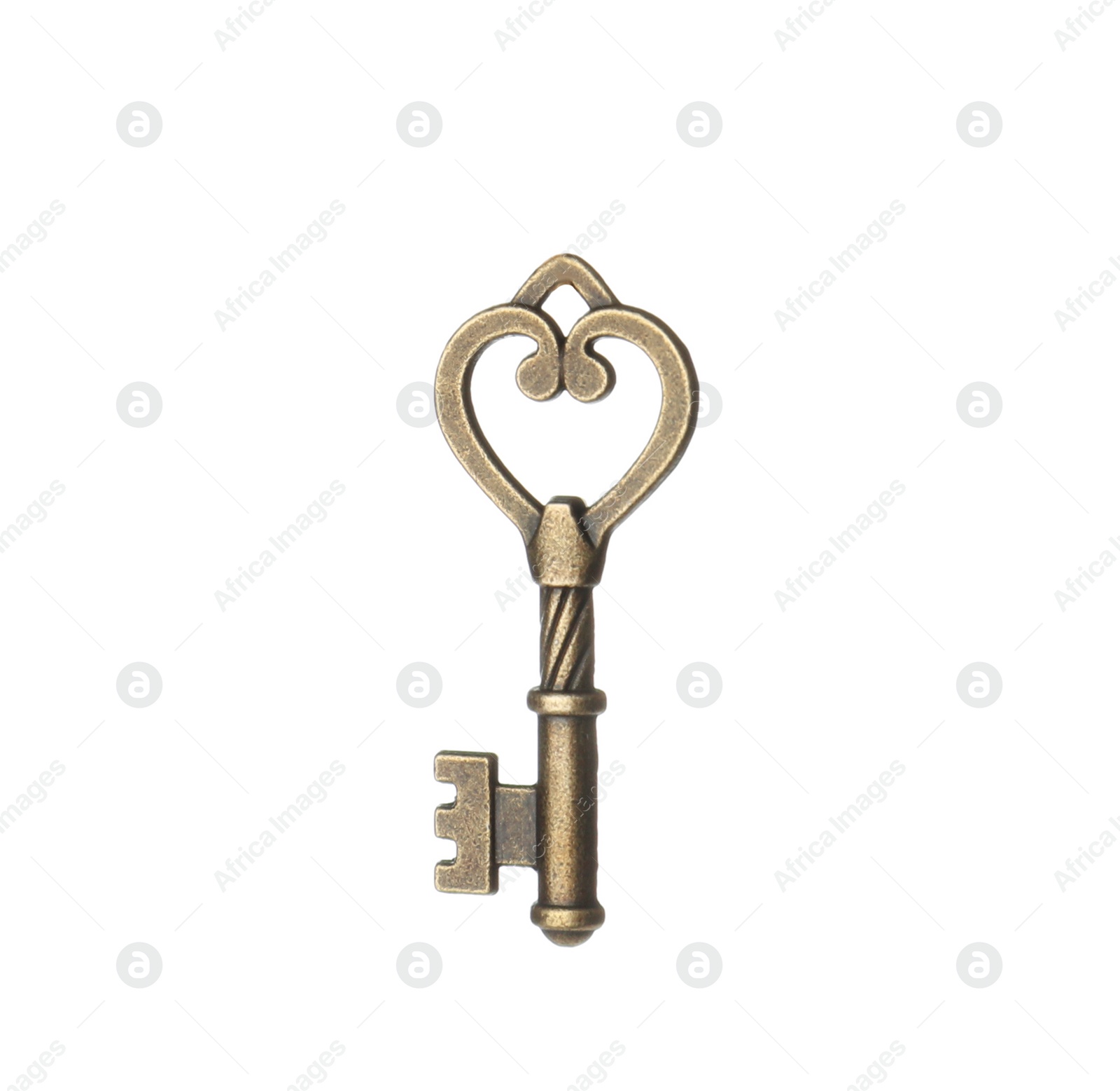 Photo of Bronze vintage ornate key on white background