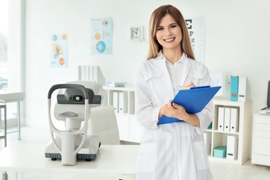 Portrait of female ophthalmologist in clinic