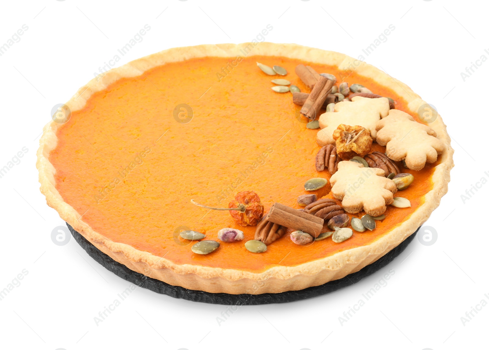 Photo of Delicious homemade pumpkin pie isolated on white