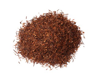 Heap of rooibos tea isolated on white, top view