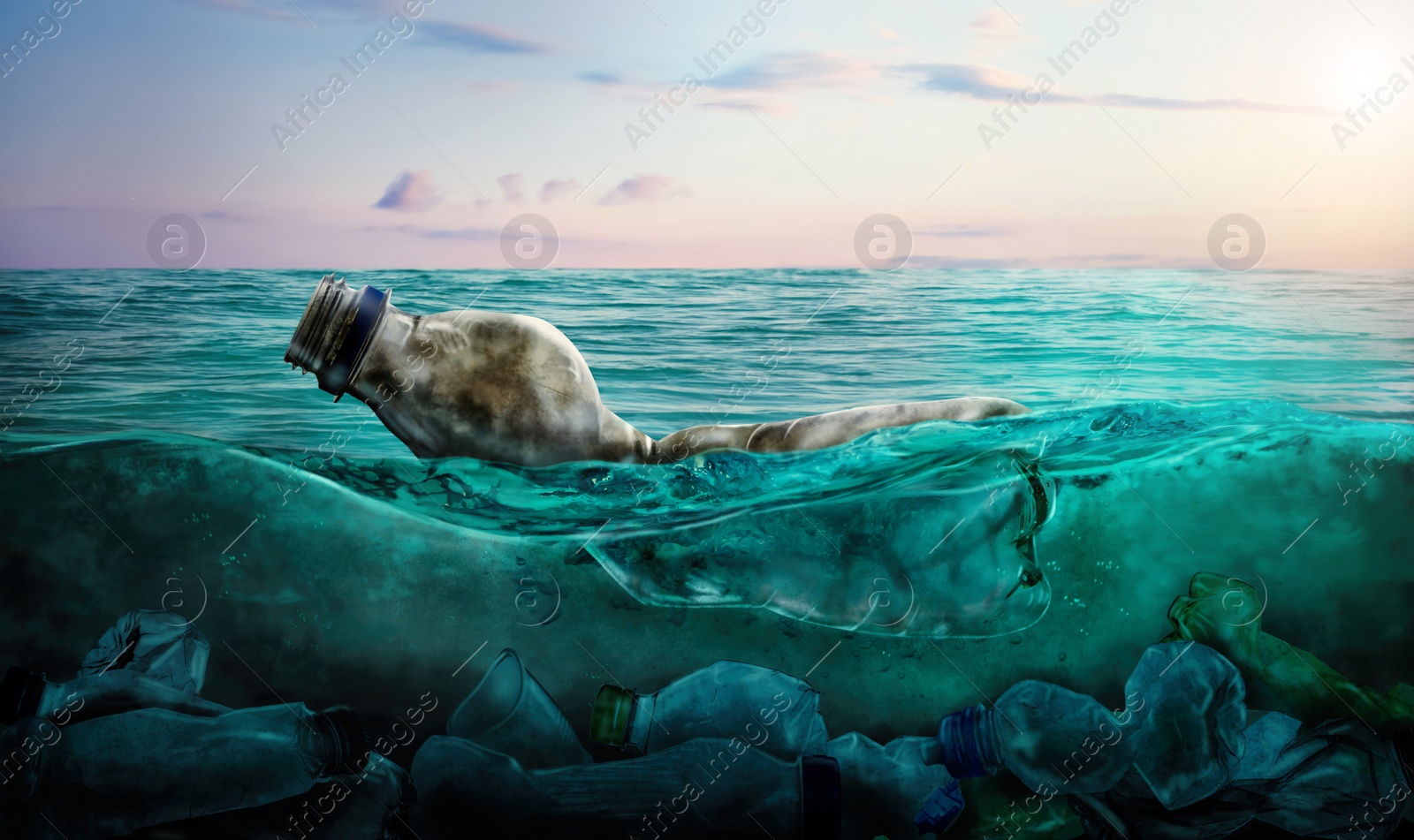 Image of Plastic garbage in ocean. Marine pollution 