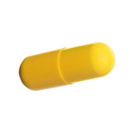 Photo of One yellow pill isolated on white. Medicinal treatment