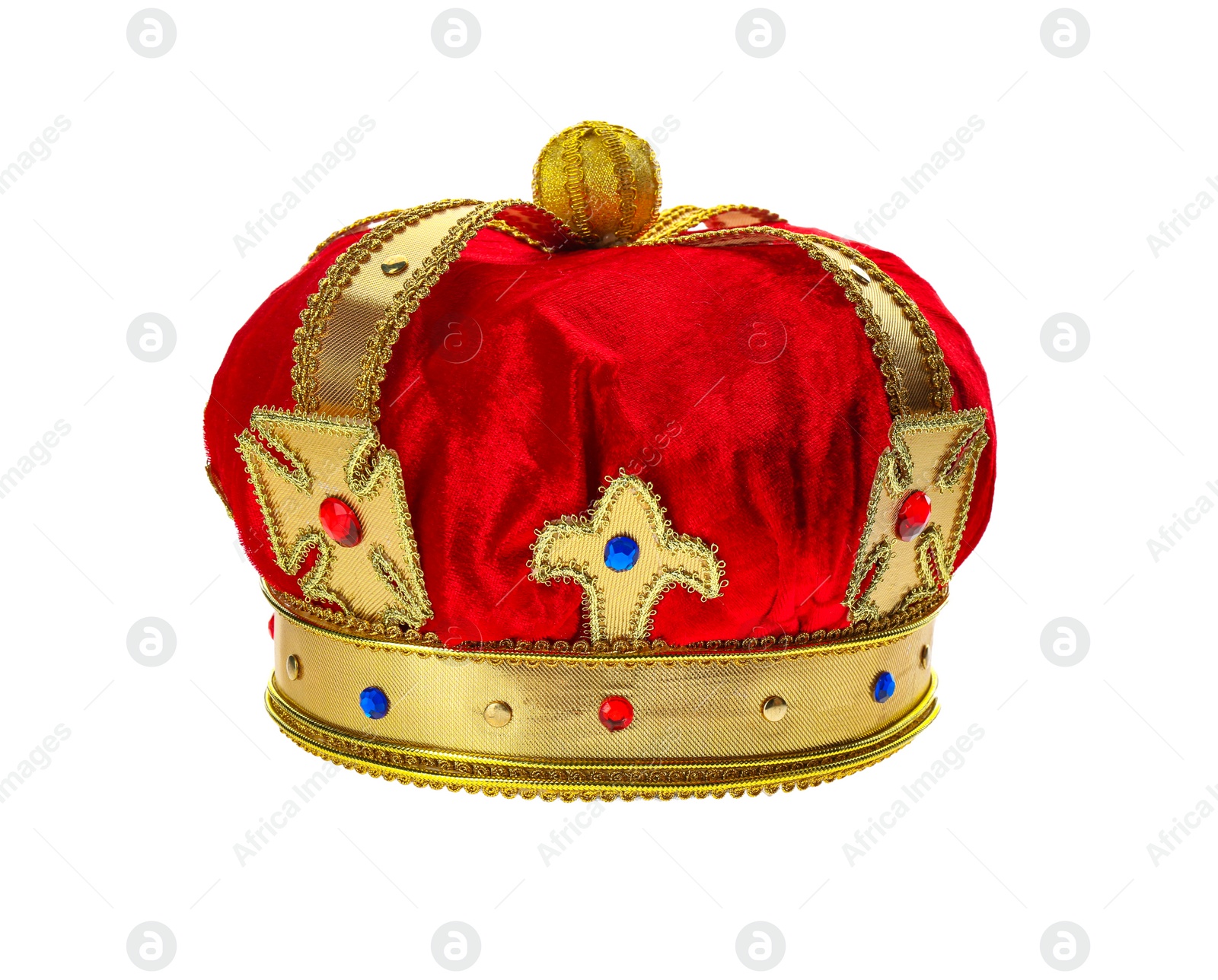 Photo of Beautiful velvet crown on white background. Fantasy item