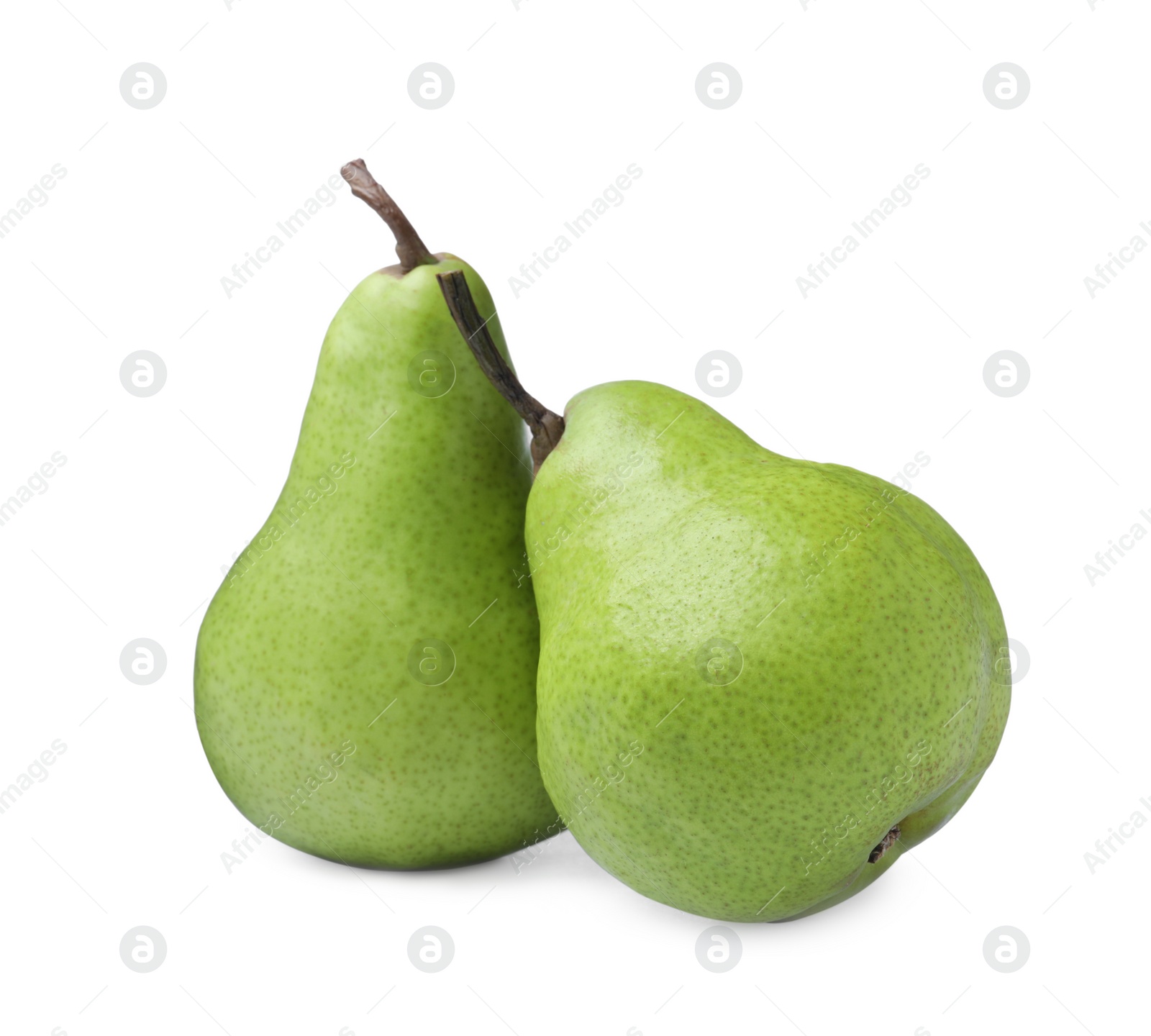 Photo of Two fresh ripe pears on white background