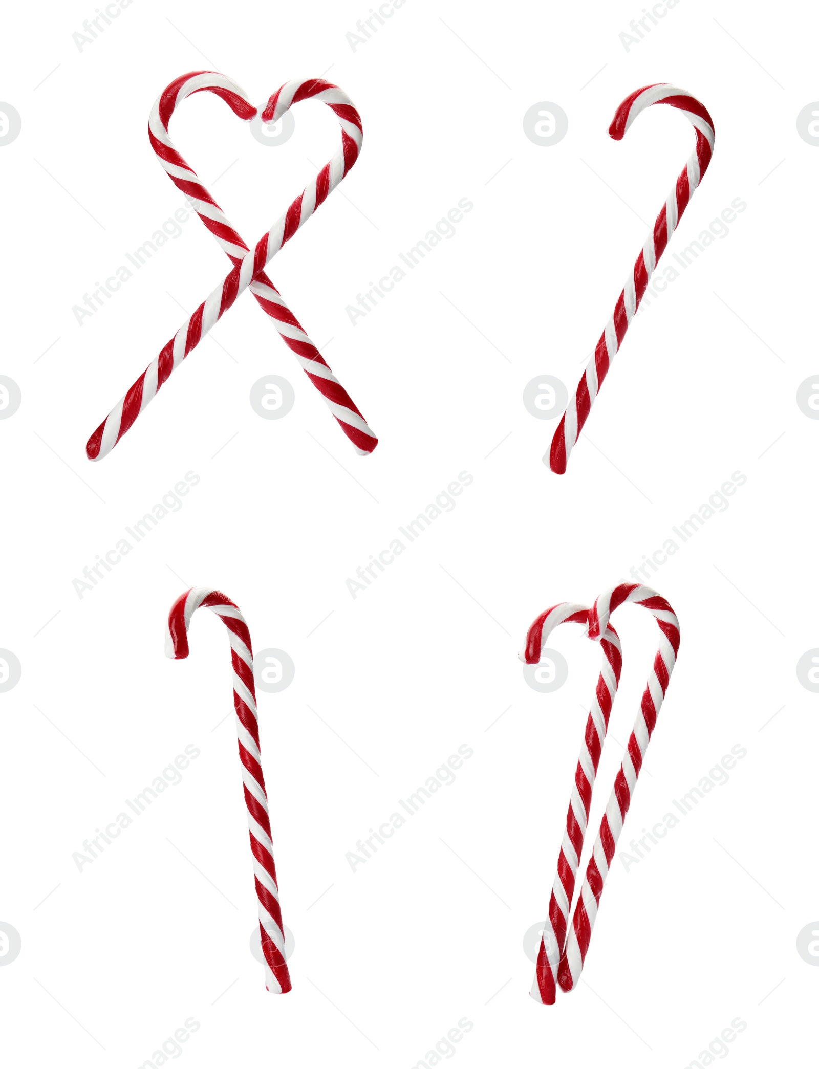 Image of Set of tasty Christmas candy canes on white background