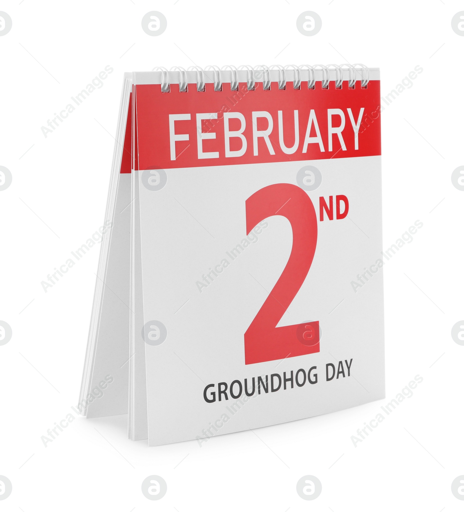 Photo of Calendar with date February 2nd on white background. Groundhog day