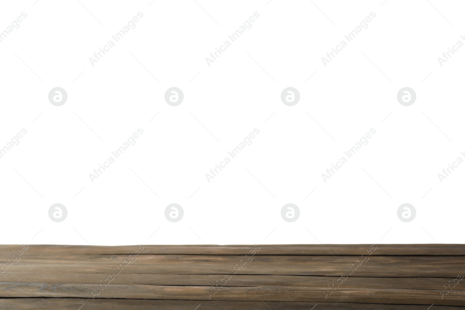 Photo of Empty wooden surface against white background. Mockup for design