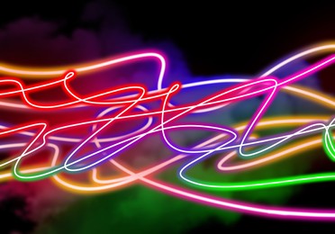 Neon lines on colorful background. Banner design