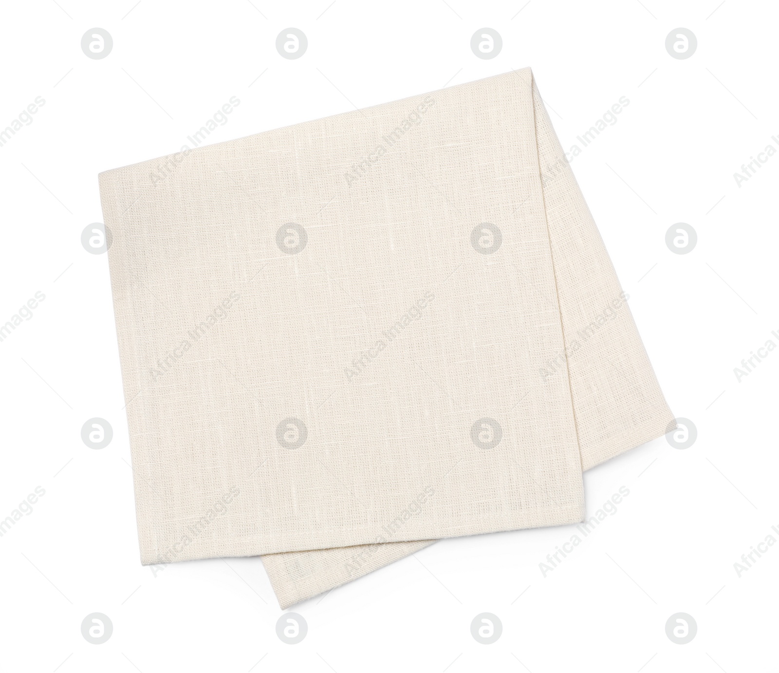 Photo of Beige fabric napkin on white background, top view