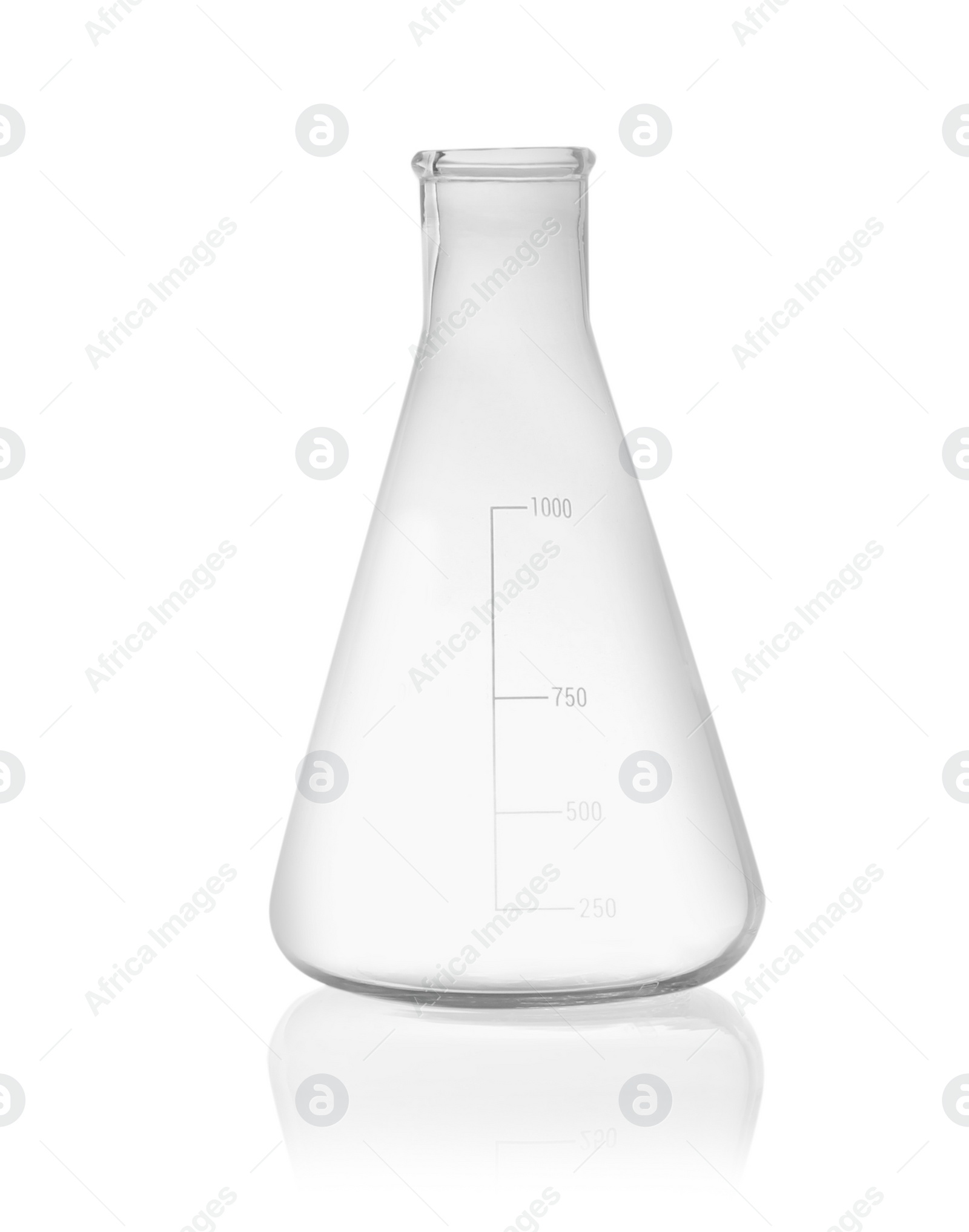 Photo of Empty conical flask isolated on white. Laboratory glassware