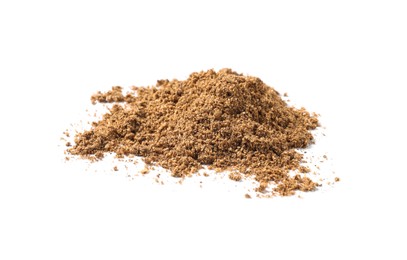 Photo of Heap of aromatic caraway (Persian cumin) powder isolated on white