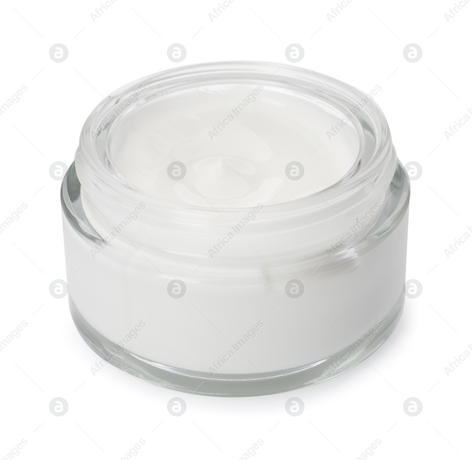 Photo of Face cream in glass jar on white background