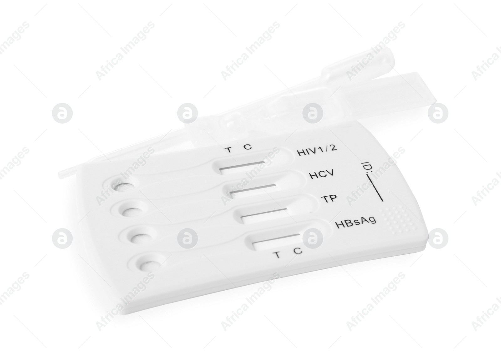 Photo of Disposable express test kit for hepatitis on white background