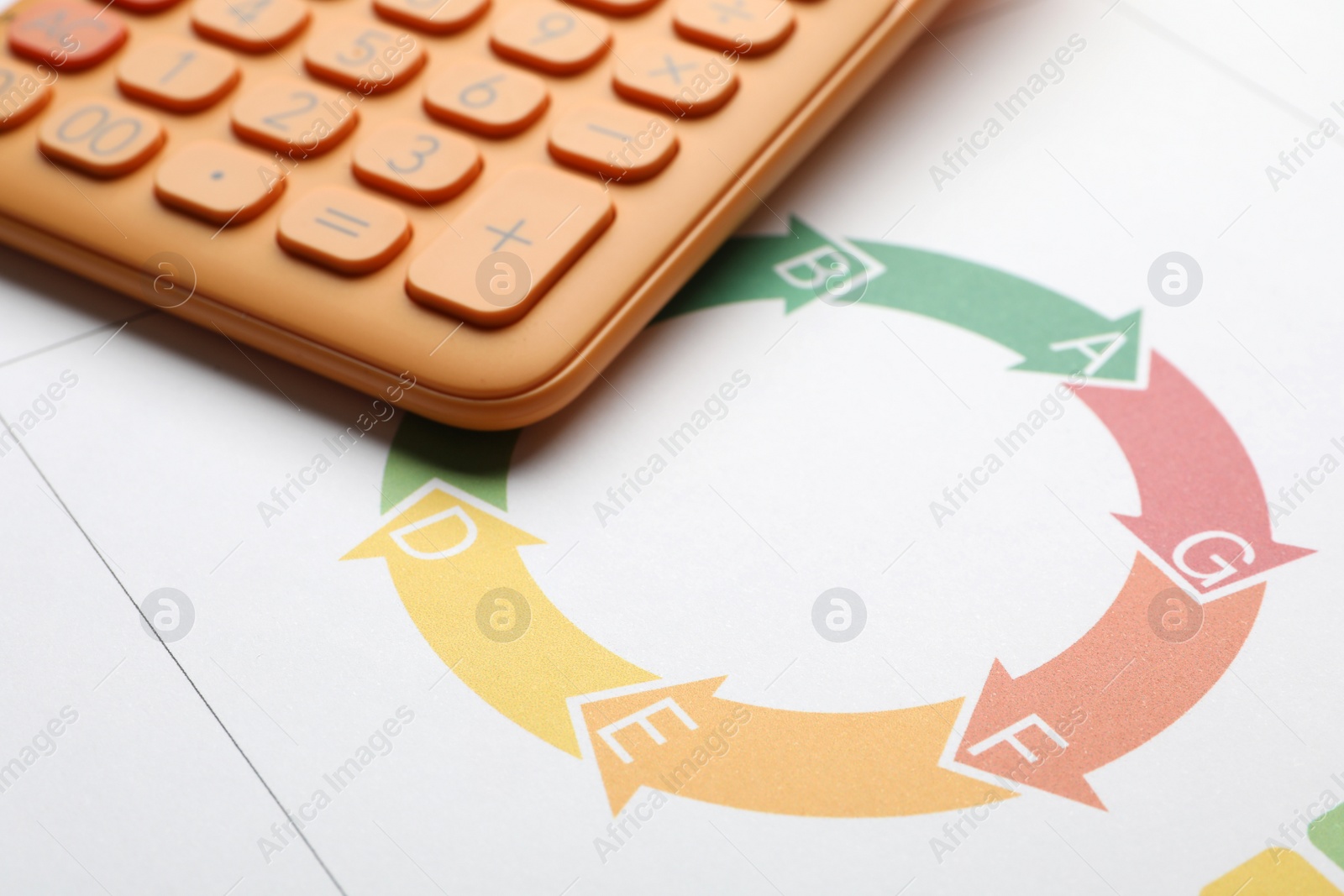 Photo of Energy efficiency rating chart and calculator, closeup