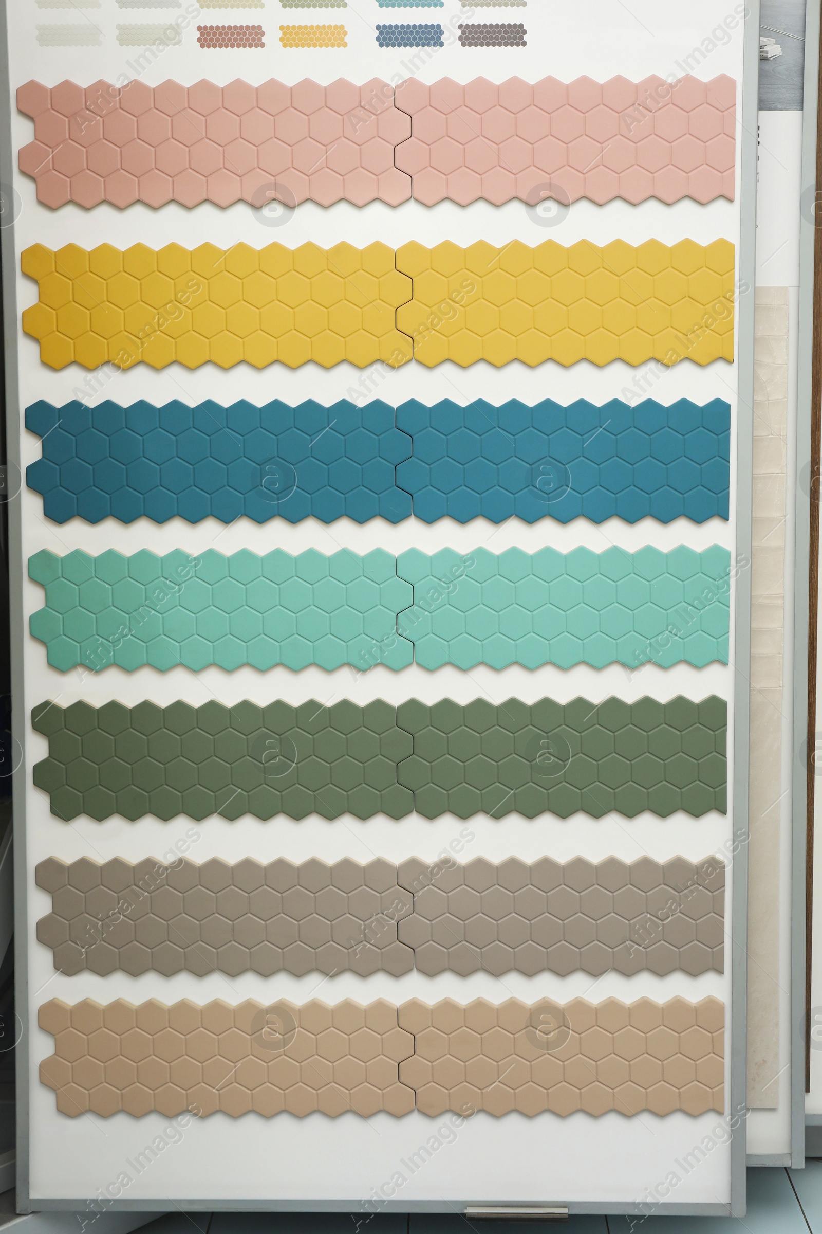 Photo of Samples of tile colors display in store