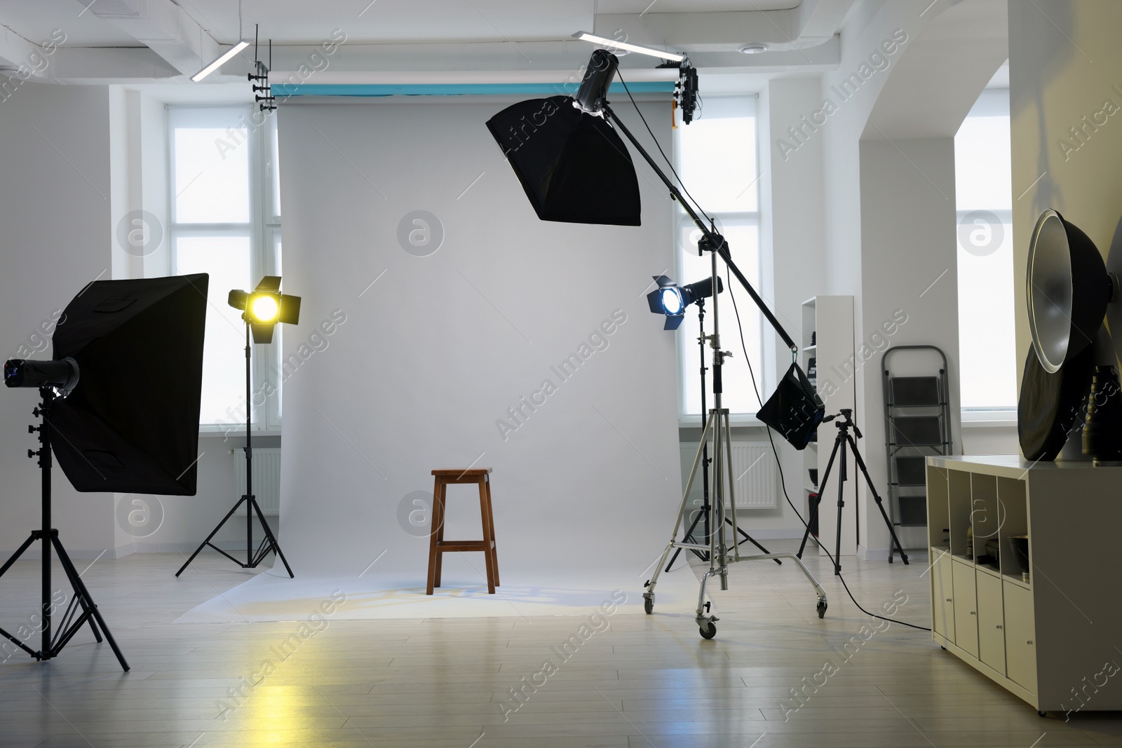 Photo of Stool and different equipment for casting in studio