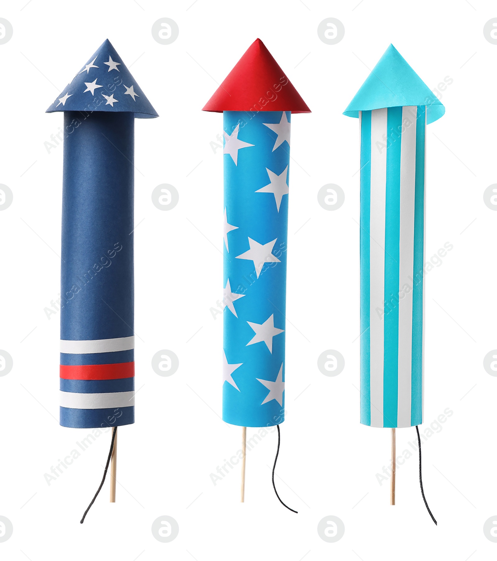 Image of Set of bright firework rockets isolated on white