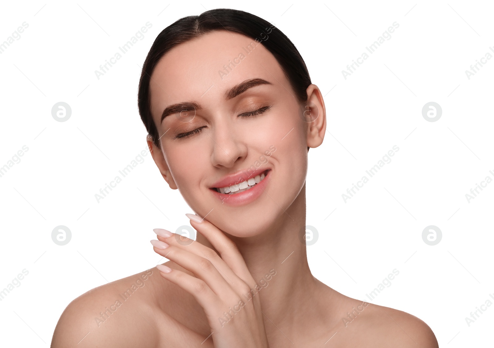 Photo of Portrait of beautiful young woman on white background