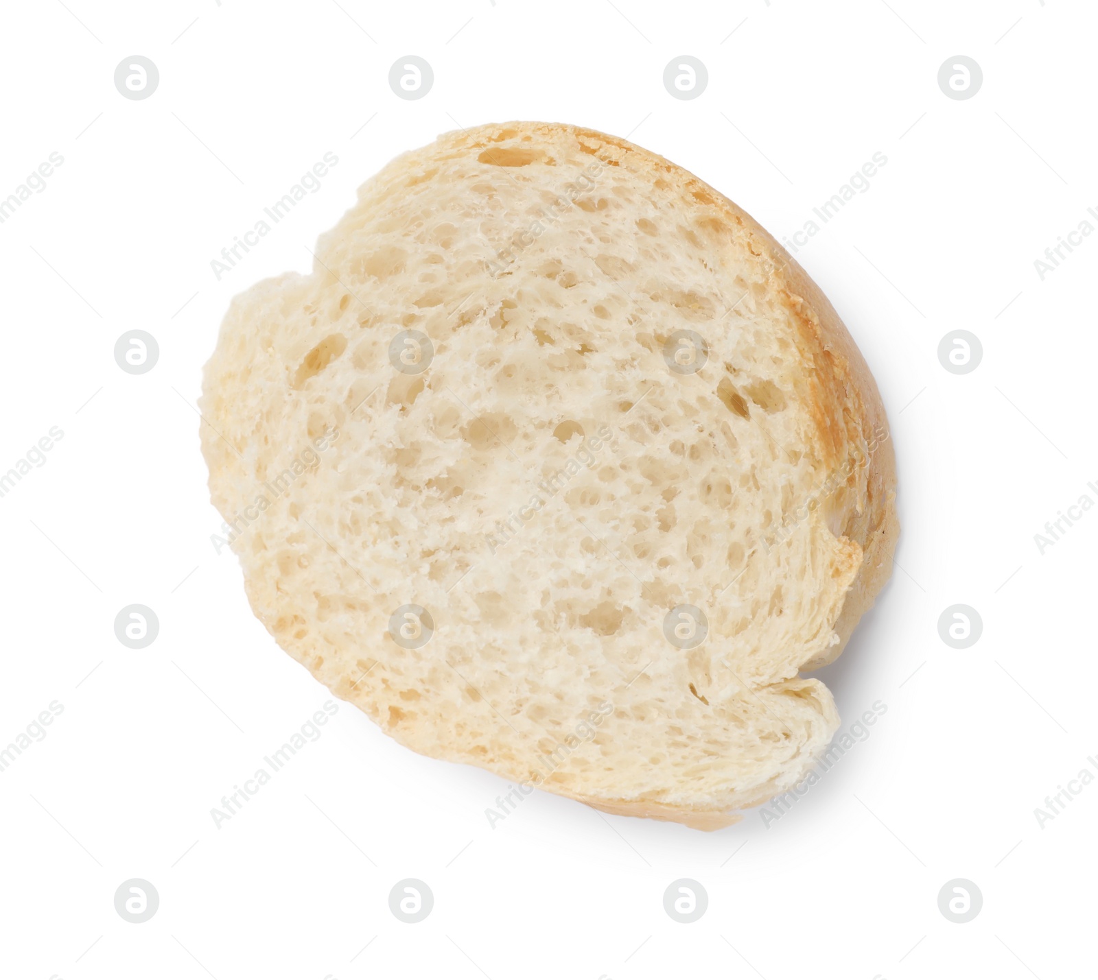 Photo of Piece of fresh baguette isolated on white, top view