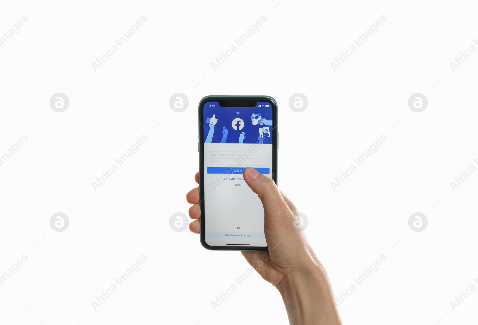 Photo of MYKOLAIV, UKRAINE - JULY 9, 2020: Woman holding iPhone 11 with Facebook app on screen against white background, closeup