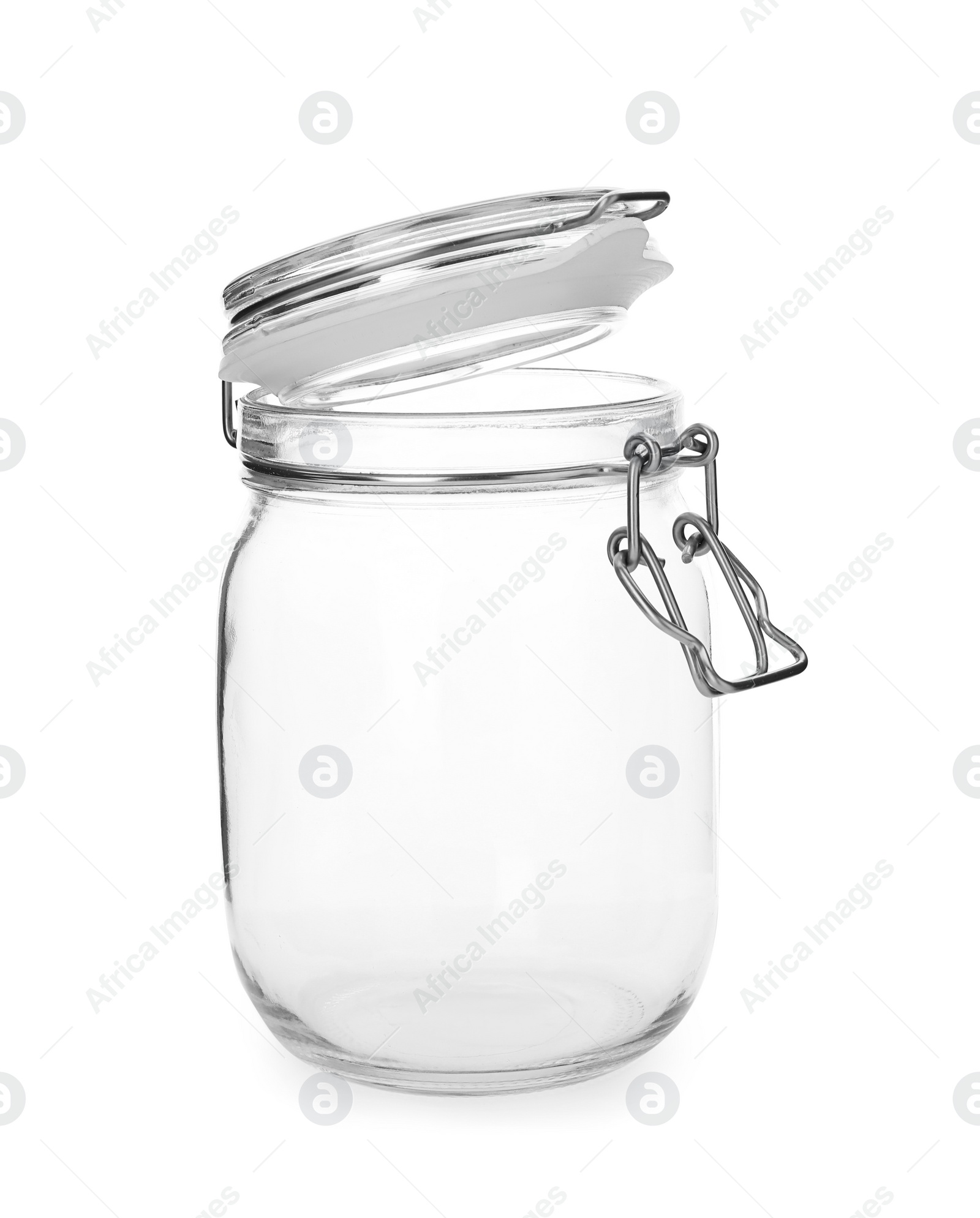 Photo of Empty glass jar on white background