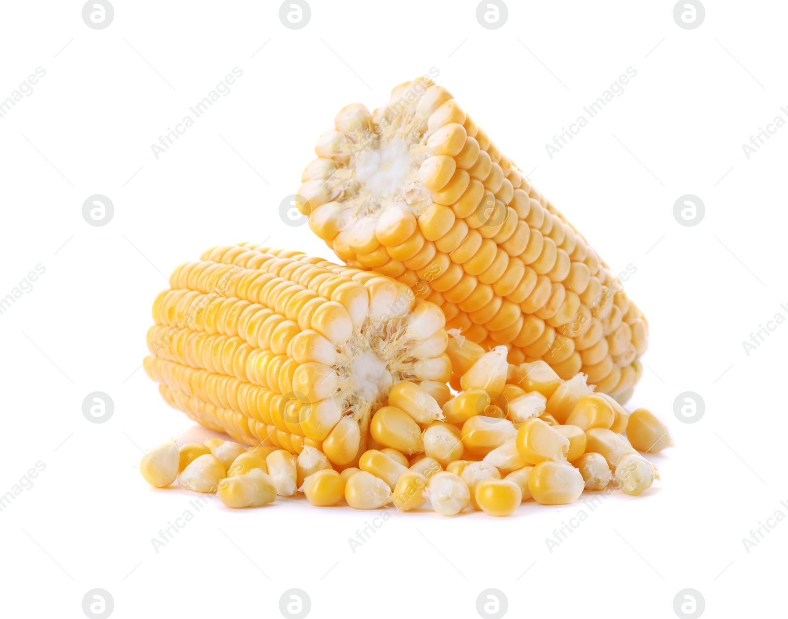 Photo of Tasty sweet corn cob on white background