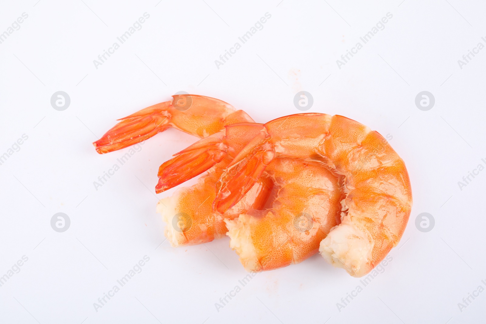 Photo of Delicious freshly cooked shrimps isolated on white, top view