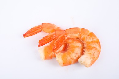 Photo of Delicious freshly cooked shrimps isolated on white, top view