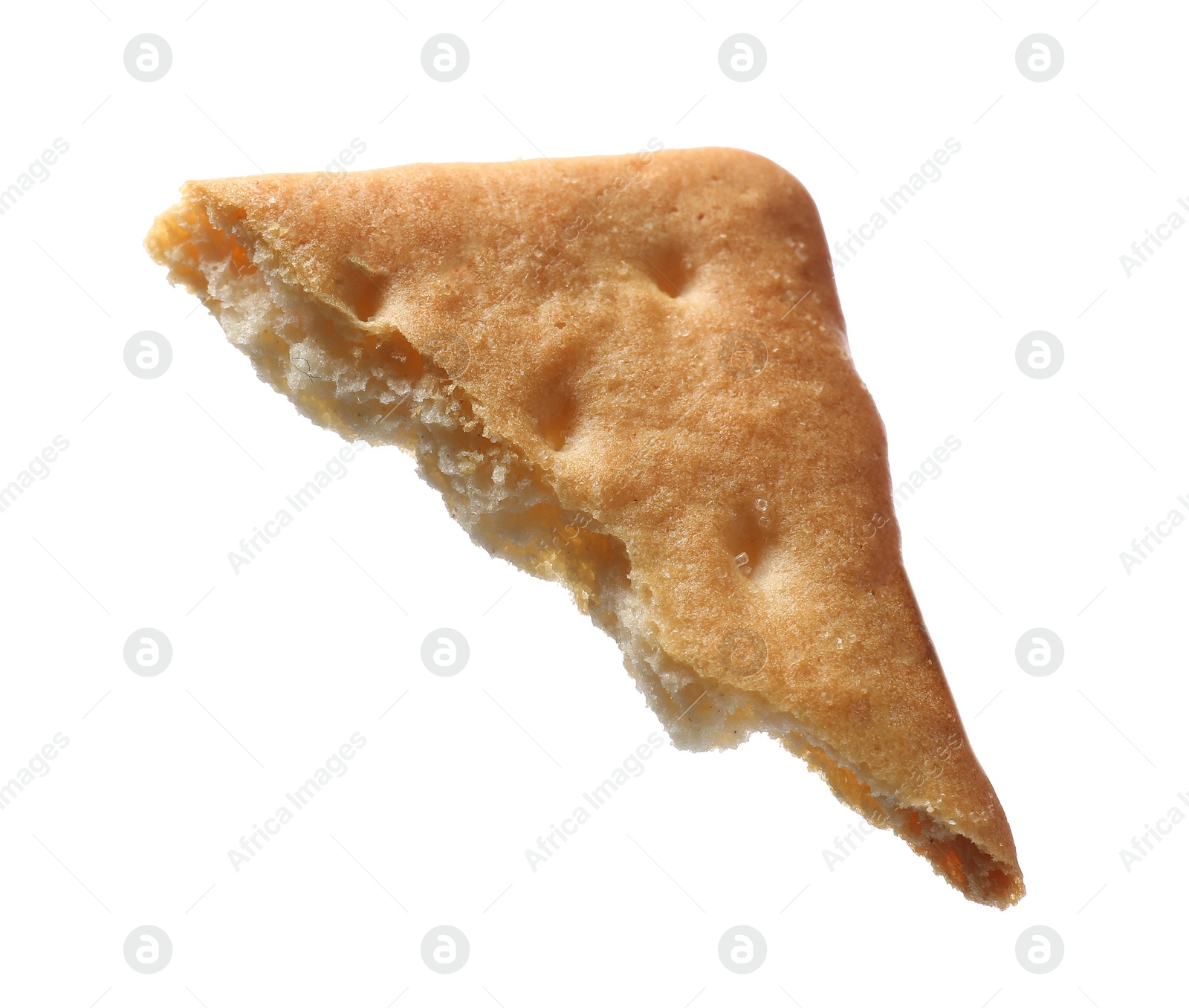 Photo of Piece of tasty cracker isolated on white