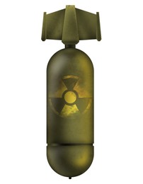 Illustration of  atomic weapon with radiation warning symbol on white background