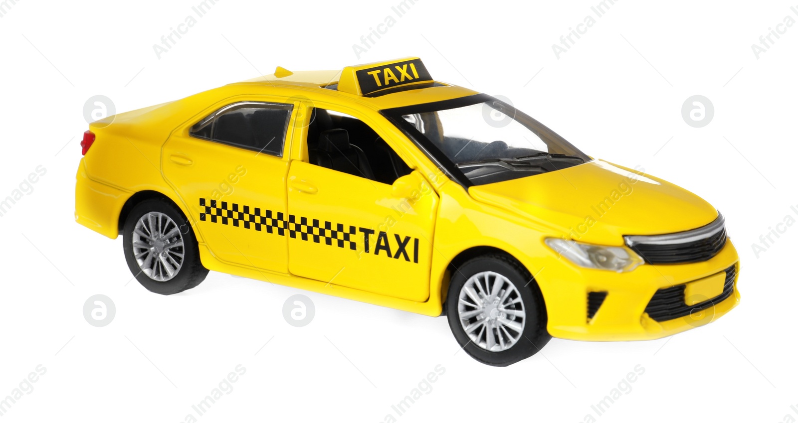 Photo of Yellow taxi car model isolated on white