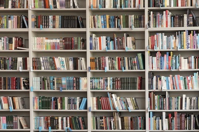 View of shelves with books in library