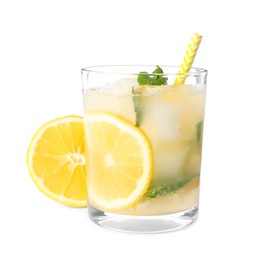 Cool freshly made lemonade in glass isolated on white