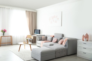 Photo of Modern living room interior with comfortable sofa