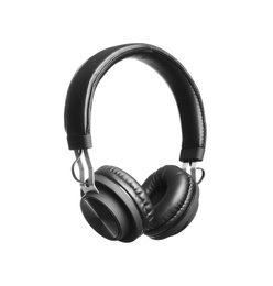 Stylish headphones with pads on white background