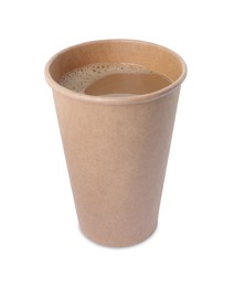 Photo of Paper cup with hot drink isolated on white. Coffee to go