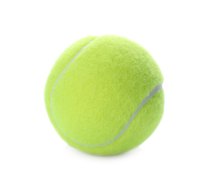 Photo of Bright yellow tennis ball isolated on white