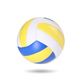 Image of One volleyball ball in air on white background