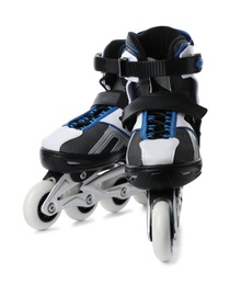 Pair of inline roller skates on white background