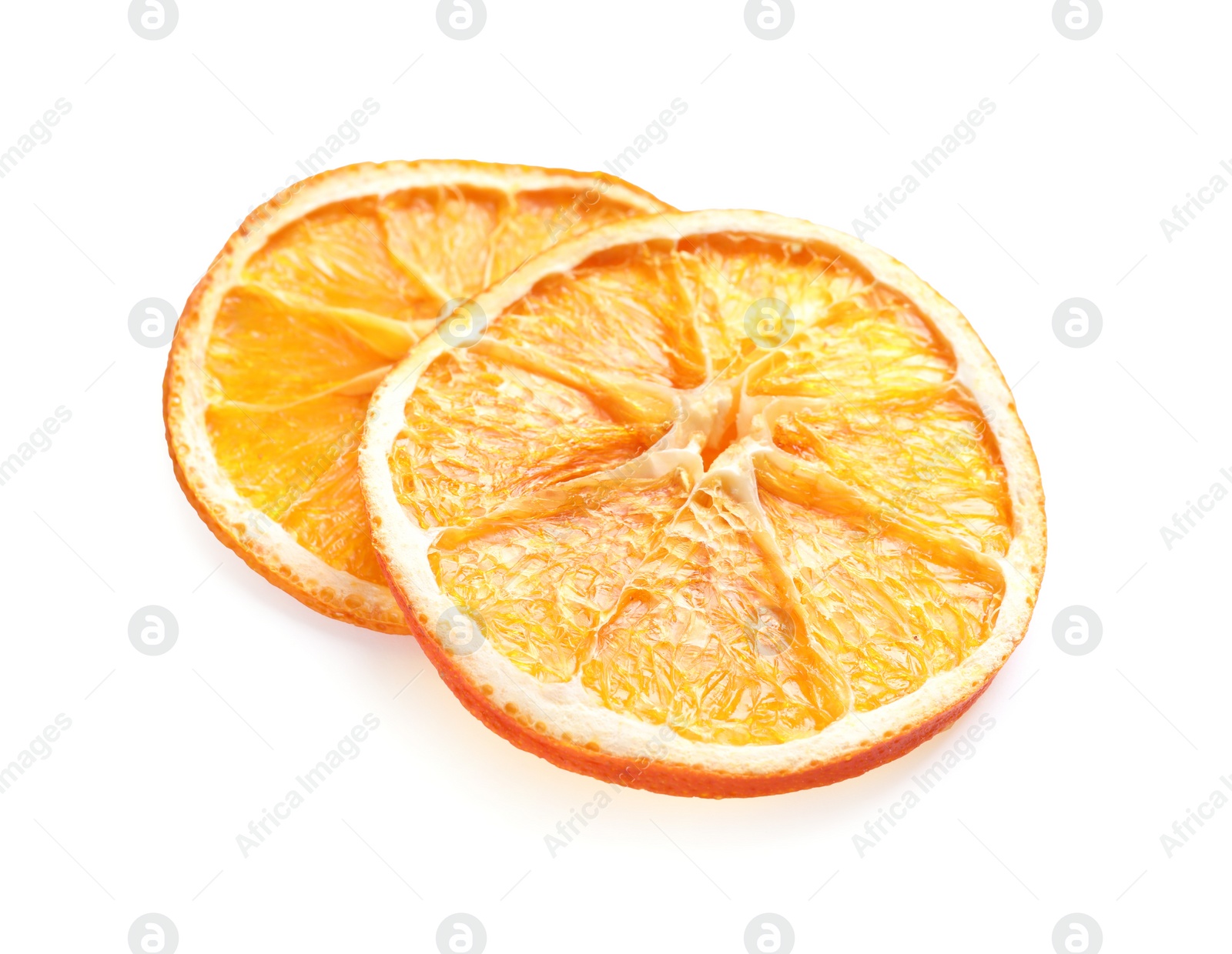 Delicious dry orange slices on white background Photo of Delicious dry orange slices on white background