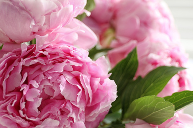 Photo of Closeup view of beautiful fresh pink peonies