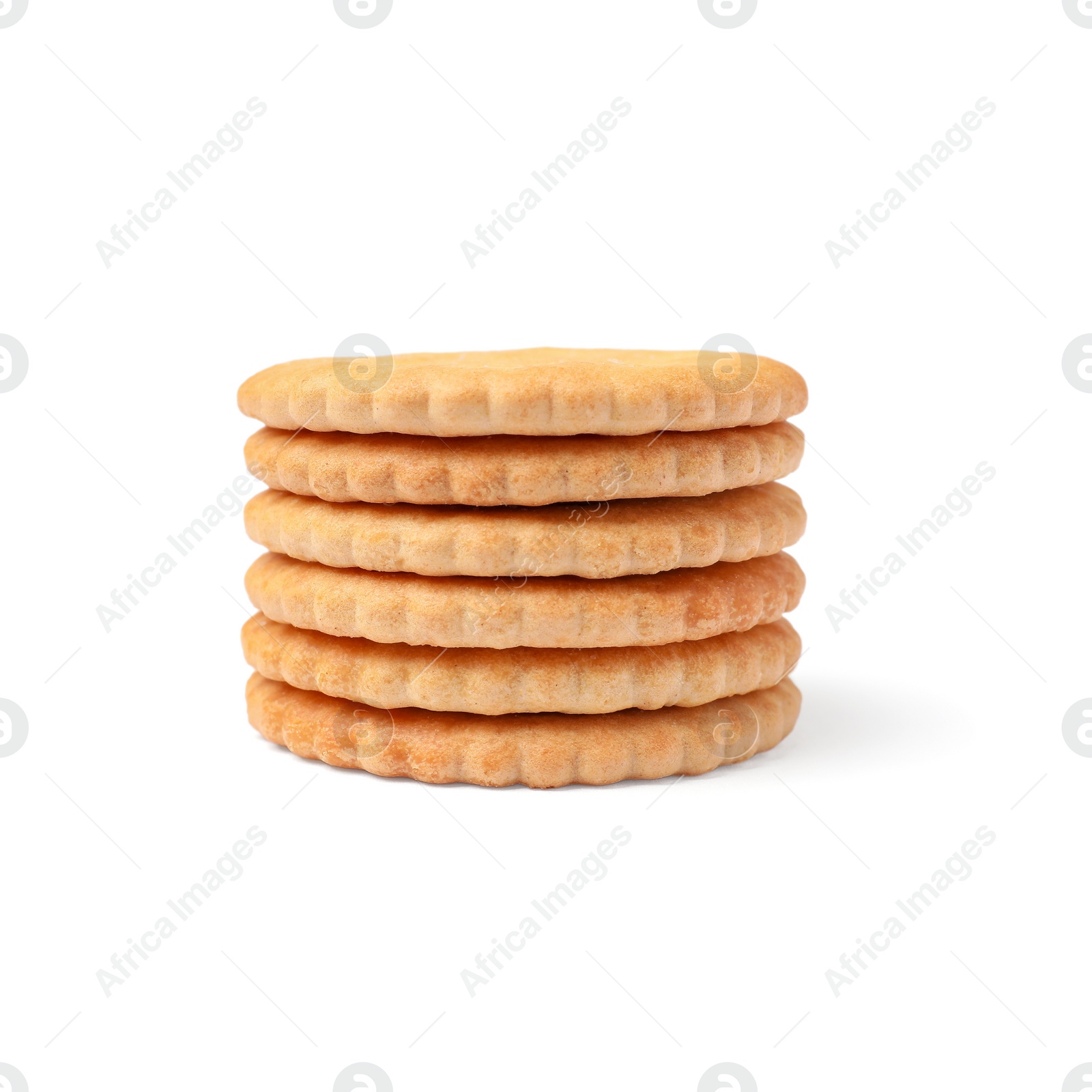 Photo of Tasty crispy round crackers isolated on white