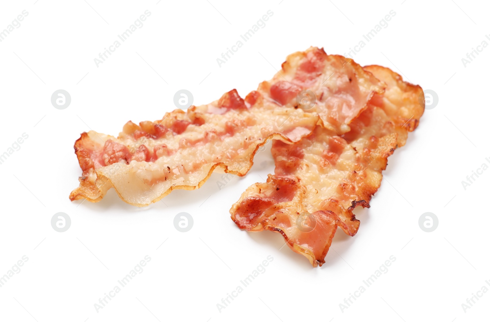 Photo of Delicious fried bacon slices isolated on white