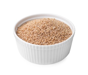 Dry wheat groats in bowl isolated on white