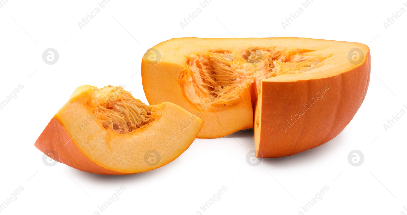 Photo of Cut fresh ripe pumpkin isolated on white