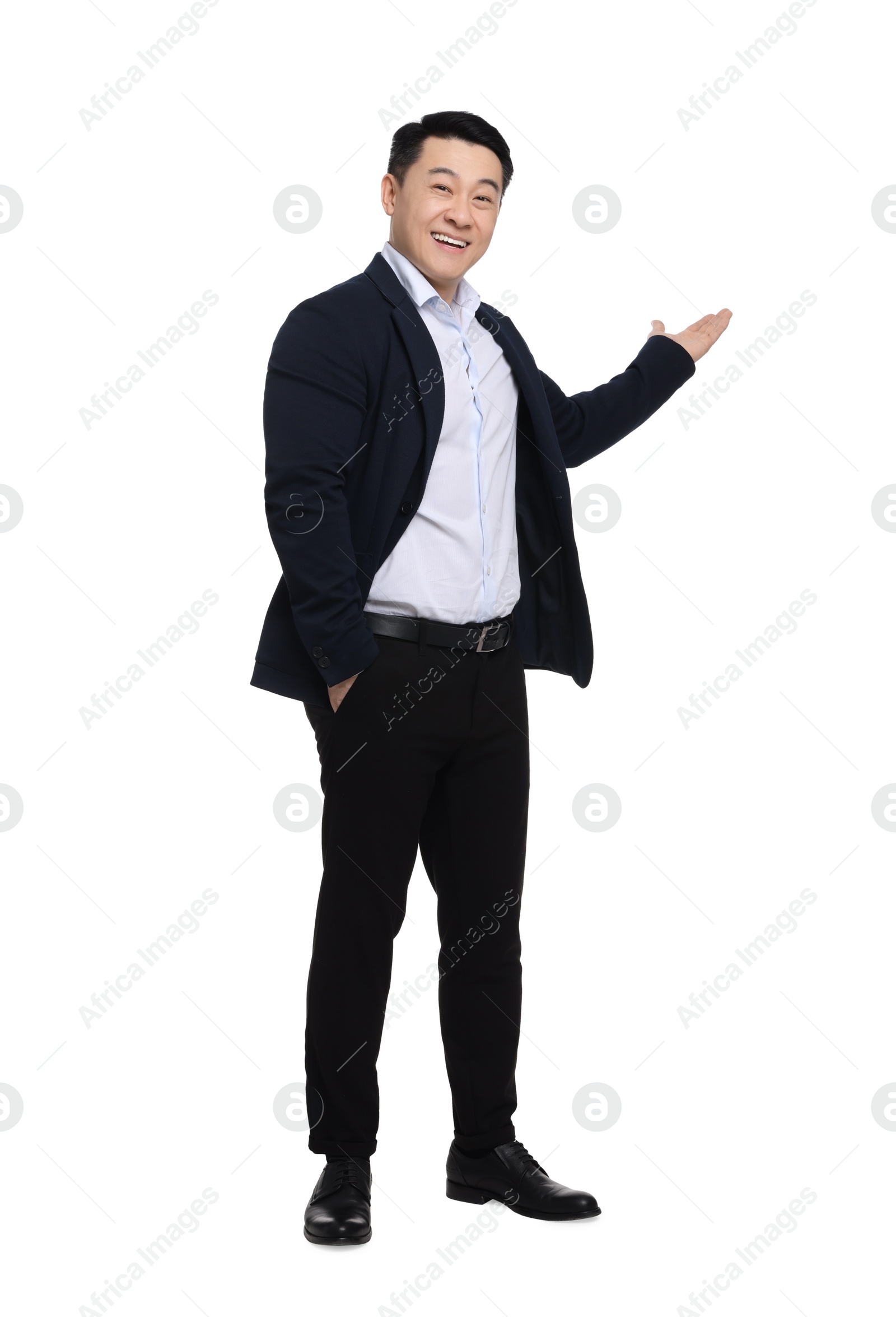 Photo of Businessman in suit posing on white background