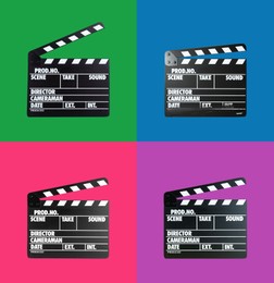 Image of Set with clapperboards on different color backgrounds