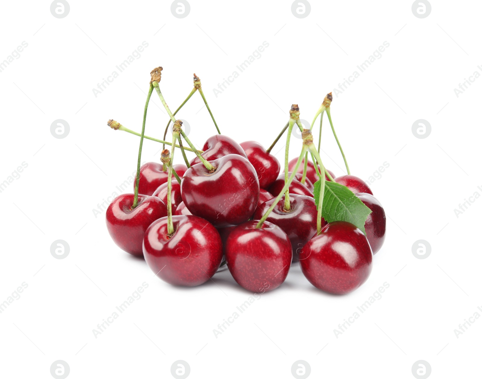 Photo of Heap of ripe sweet cherries on white background